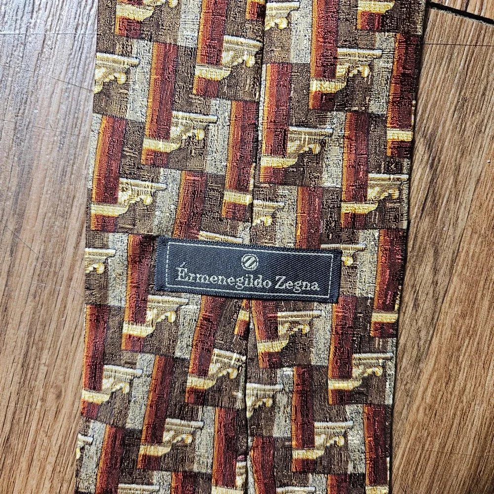 Ermenegildo‎ Zegna Mens Silk Jacquard Geometric Tie Necktie Retro Old Money Prep